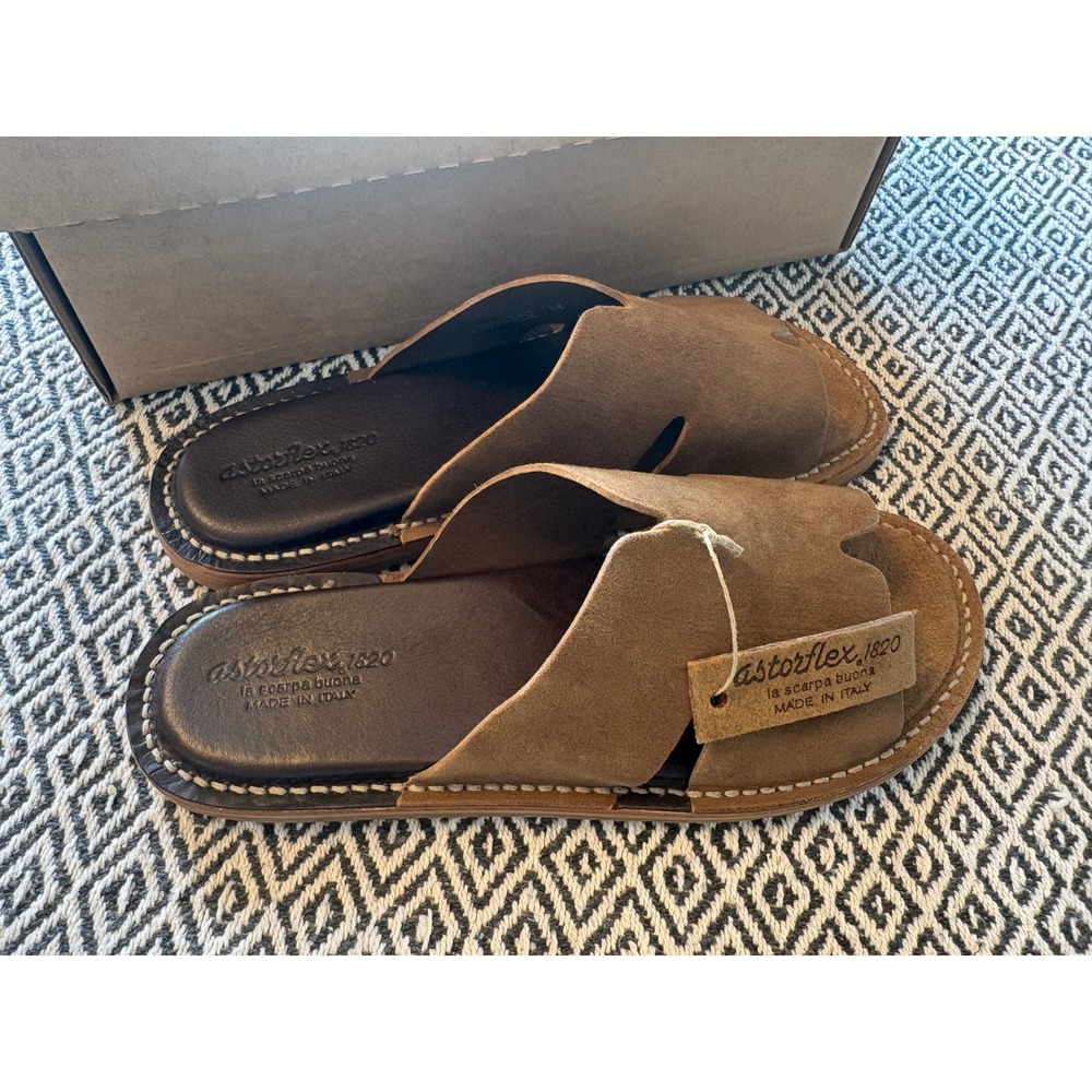 Astorflex 1820 Beenflex Suede Slides Mens Tan Leather Sandals Made in Italy 45